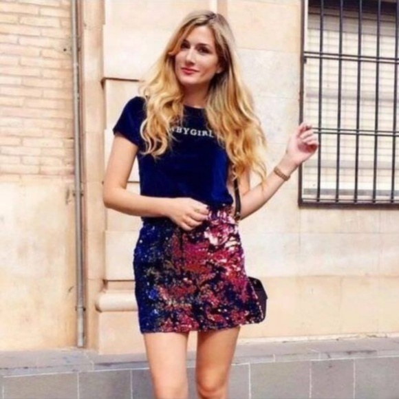 NWT Zara Sequin Velvet Mini Paperbag Waist Skirt - Picture 2 of 5